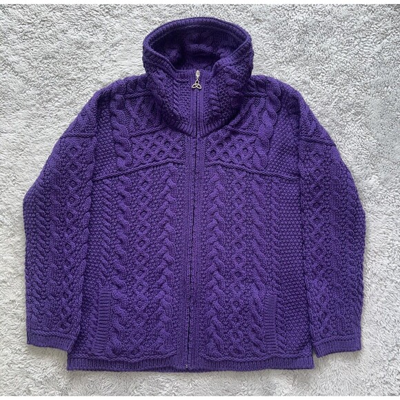 Aran Crafts Sweaters - Aran Crafts Women’s Merino Wool Full Zip Sweater Jacket Cardigan Purple Large